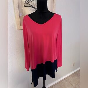 Susan Graver Two Color Asymmetrical Tunic Pink and Blue Size Large NWOT